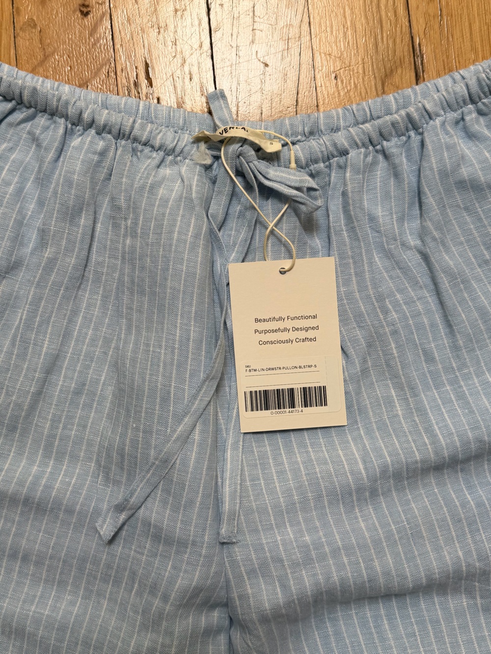 Everlane Linen Drawstring Pant in Blue and White stripe - Picture 7 of 12